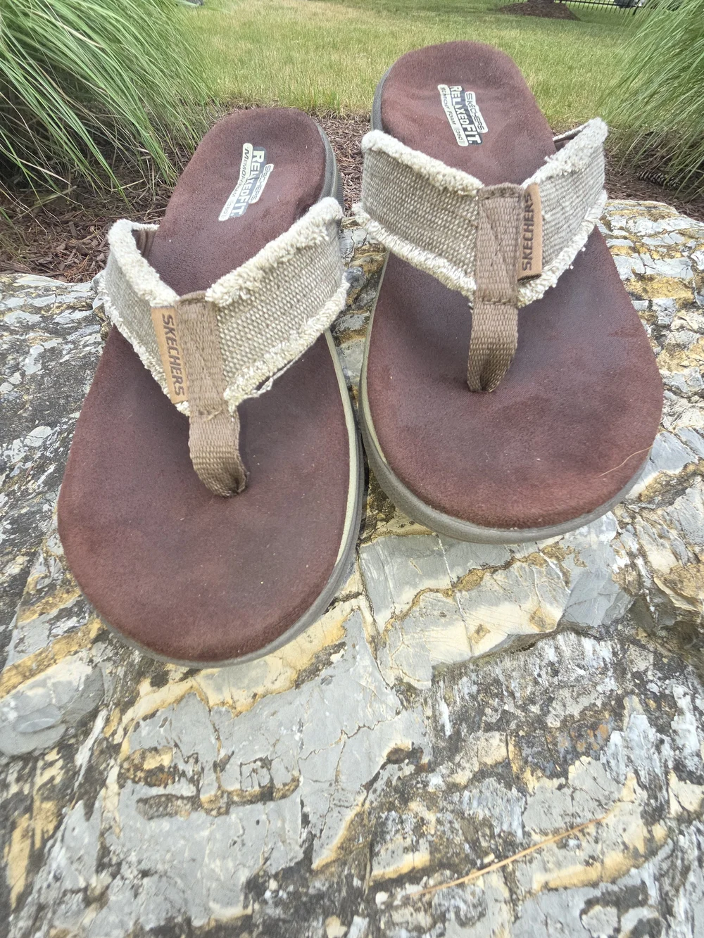 Skechers Kids Brown Flip-Flop Sandals with Cream Straps